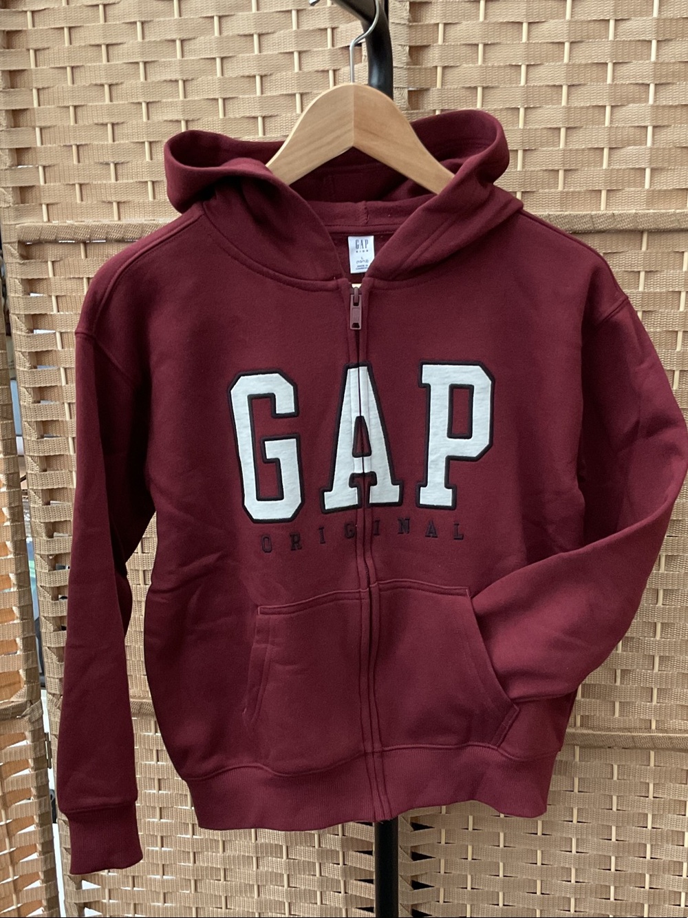 GAP Kids Burgundy Full-Zip Hoodie with White Logo